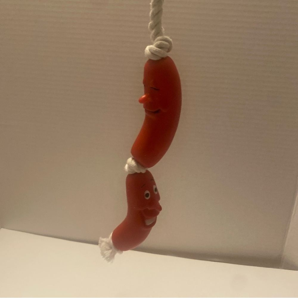 Durable Red Sausage Dog Toy with Rope